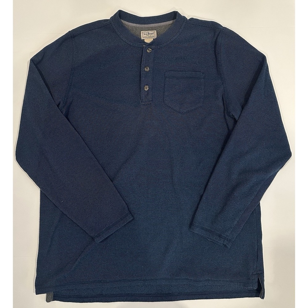 L.L. Bean Katahdin Iron Works® Bonded Waffle Fleece Henley Size Large Tall Blue